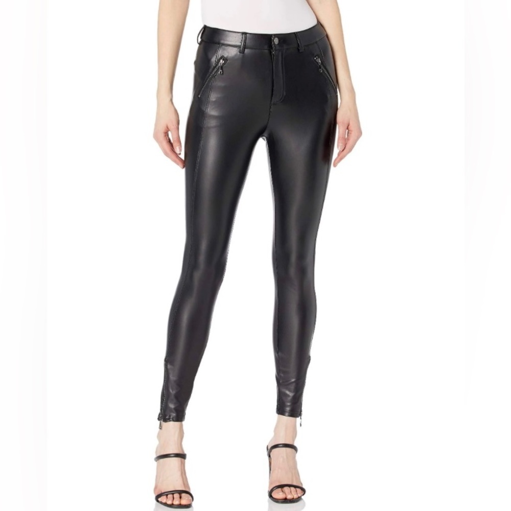 GUESS Soto Vegan Leather High Waist Jet Black Stretch Skinny Leg Pants, Size 0